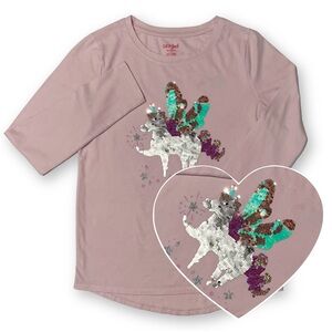 Cat & Jack Girls XL 14/16 Pink Flip Sequin Unicorn Pegasus Long Sleeve T-Shirt